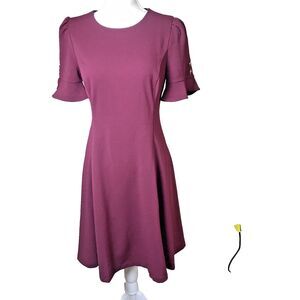 NWT DKNY Woman's Ruby Red Flounce Sleeve Knee Length  Fit & Flare Dress Size 6